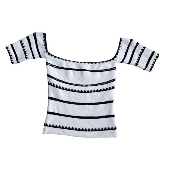 Ronny Kobo White Black Off Shoulder Stretchy Knit Top - Size XS - Picture 3 of 12